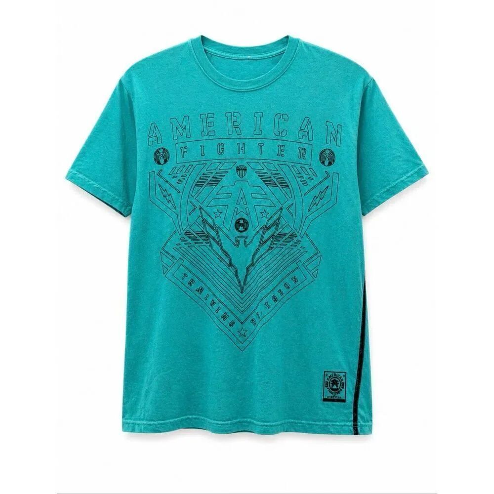 American Fighter Graphic T Shirt Men’s Teal MMA UFC Style Eagle Crest Tee SZ XL